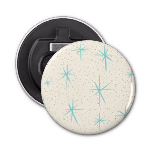 Ruimtevaarttijdperk Turquoise Starburst Button Bot Button Flesopener