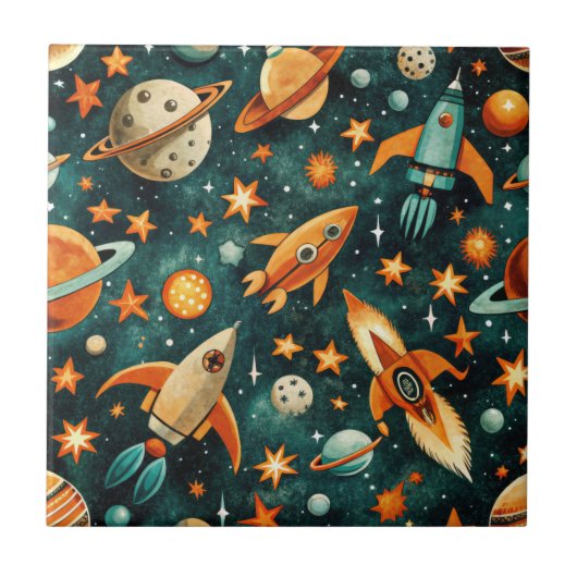 ruimtevaartuig Rocket Ships Pattern -Cosmos(3) Tegeltje (Voorkant)