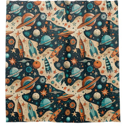  ruimtevaartuig Rocket Ships Pattern -Cosmos(4) Douchegordijn (Voorkant)