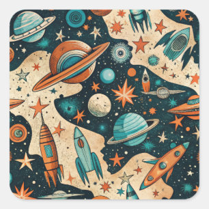 ruimtevaartuig Rocket Ships Pattern -Cosmos(4) Vierkante Sticker