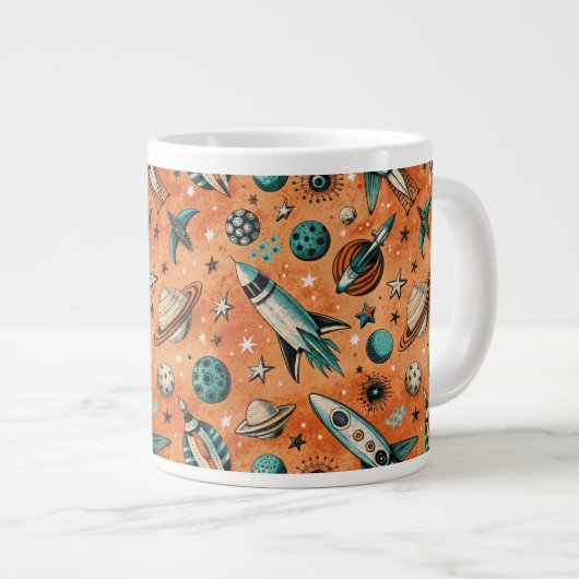 ruimtevaartuig Rocket Ships Pattern -Cosmos(5) Extra Grote Beker (Voorkant rechts)