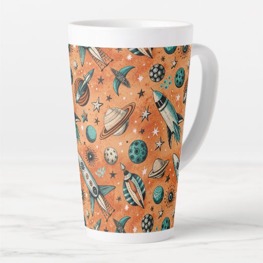  ruimtevaartuig Rocket Ships Pattern -Cosmos(5) Latte Mok (Rechterhoek)