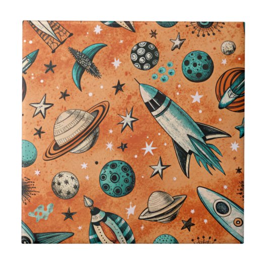 ruimtevaartuig Rocket Ships Pattern -Cosmos(5) Tegeltje (Voorkant)