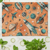  ruimtevaartuig Rocket Ships Pattern -Cosmos(5) Theedoek (Gevouwen)