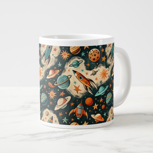 ruimtevaartuig Rocket Ships Pattern -Cosmos(6) Extra Grote Beker (Voorkant rechts)
