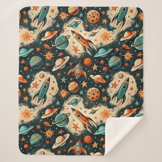  ruimtevaartuig Rocket Ships Pattern -Cosmos(6) Sherpa Deken (Voorkant)