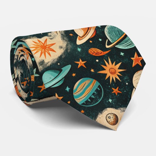 ruimtevaartuig Rocket Ships Pattern -Cosmos(6) Stropdas (Opgerold)