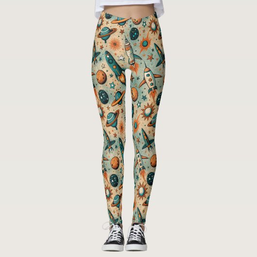  ruimtevaartuig Rocket Ships Pattern -Cosmos(7) Leggings (Voorkant)