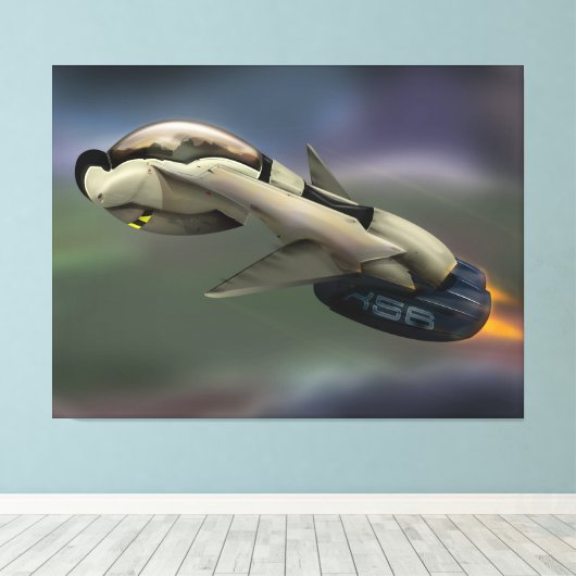 Ruimtevaartuigen die door een planeet vliegen canvas afdruk (Insitu (Houten vloer))