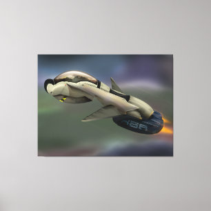 Ruimtevaartuigen die door een planeet vliegen canvas afdruk