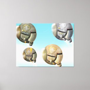 Ruimtevaartuigen die door een planeet vliegen canvas afdruk