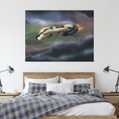 Ruimtevaartuigen die door een planeet vliegen canvas afdruk (Insitu (Slaapkamer))