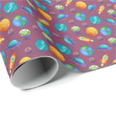 Ruimteverkenners op Ruby Paarse Cadeaupapier (Rol Hoek)