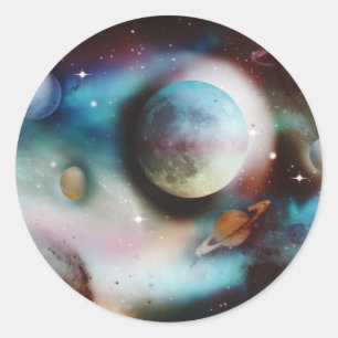 Ruimtevernevel en stersterstickers ronde sticker