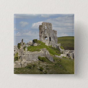 Ruïnes van Corfe Castle, nabij Wareham, Dorset, Vierkante Button 5,1 Cm
