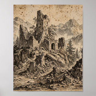 Ruïnes van de Gevallen Toren Print - Bijbelse hand