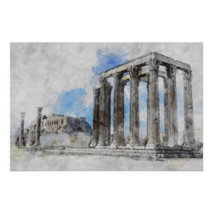 Ruïnes van de Tempel van Zeus Athene Griekenland P Perfect Poster