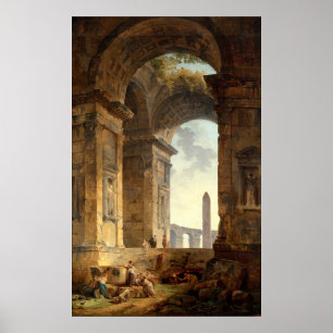 Ruins met een obelisk van Robert Hubert Poster