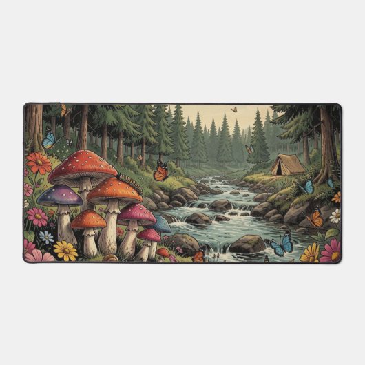 Ruisseau capricieux de la forêt avec champignons, (Recto)