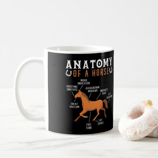 Ruitanatomie van een paardenloop koffiemok (Met donut)