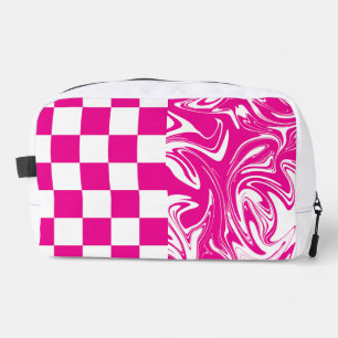 Ruiten en kronkels in magenta en wit toilettasje