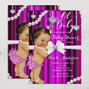 Ruiten en parels warm roze  Baby shower Kaart