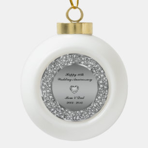 Ruiten en Zilver 10e Jubileum voor bruiloft Keramische Bal Ornament