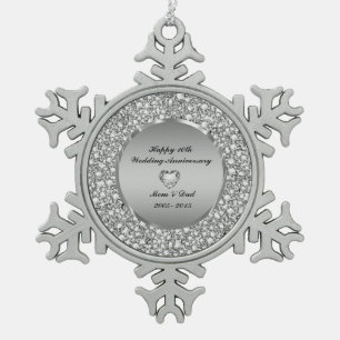 Ruiten en Zilver 10e Jubileum voor bruiloft Tin Sneeuwvlok Ornament
