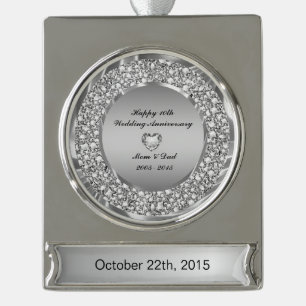 Ruiten en Zilver 10e Jubileum voor bruiloft Verzilverd Banner Ornament