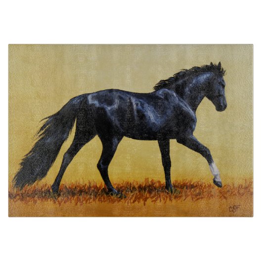 Ruitend Horse Black Stallion Snijplank (Voorkant)