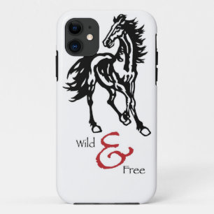 Ruitend Horse Black, White, Red, Wild & Free iPhone 11 Hoesje