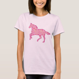 Ruitend paard Silhouette, Fuchsia and Coral Pink T-shirt