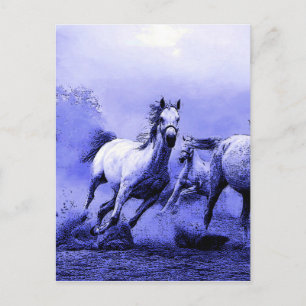 Ruitende paarden en blauw motorlicht briefkaart