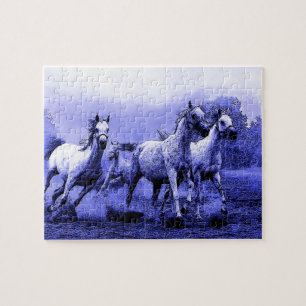 Ruitende paarden en blauw motorlicht legpuzzel