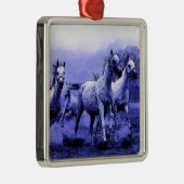 Ruitende paarden en blauw motorlicht metalen ornament (Rechts)