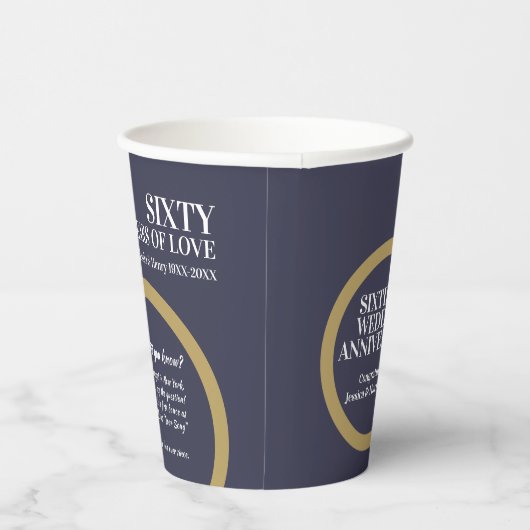 Ruitenring voor 60e trouwdag speelt leuke feiten papieren bekers (Rechts)