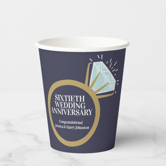 Ruitenring voor 60e trouwdag speelt leuke feiten papieren bekers (Voorkant)