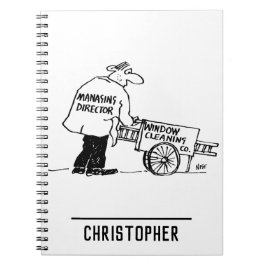 Ruitenwasser met kar voor het schoonmaken van rame notitieboek