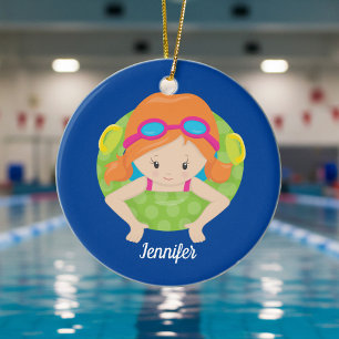 Ruitenwissel team meisje Cute Custom Blue Keramisch Ornament