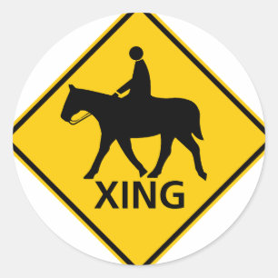 Ruiterpad kruising snelweg teken ronde sticker
