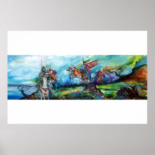 RUITERS IN DE STORM Middeleeuwse Ridders te Paard Poster