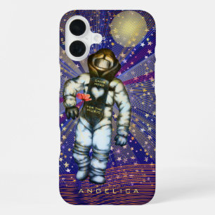 Ruitetekening astronaut Kwam hier voor muziek Cool iPhone 16 Plus Hoesje