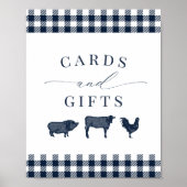 Ruitjes Rustic Blue "Kaarten en Cadeaus" Poster (Voorkant)