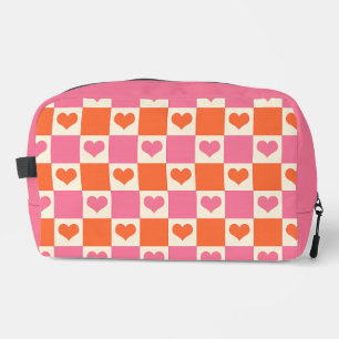 Ruitjesharten in Roze, Oranje en Crème Toilettasje