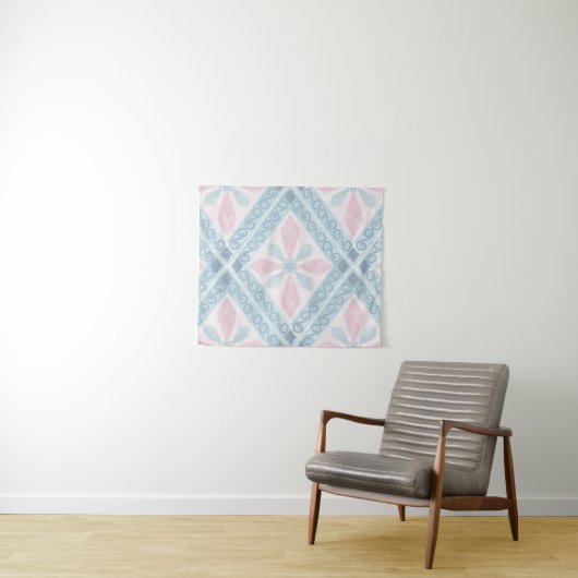 ruitvormig blauw patroon wandkleed (In Situ (horizontaal))