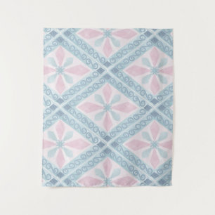 ruitvormig blauw patroon wandkleed
