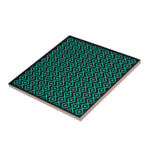 Ruitvormig Harlekijnpatroon Zwart Turquoise Tegeltje