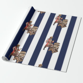 Rum PARTY PIRATE blauw & wit ompakken papier