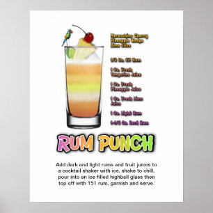 RUM PUNCH Cocktail Recipe 16 x 20-inch Art Poster
