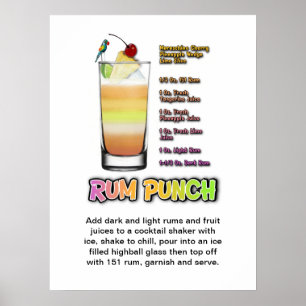 RUM PUNCH Cocktail Recipe 18 x 24-inch Art Poster
